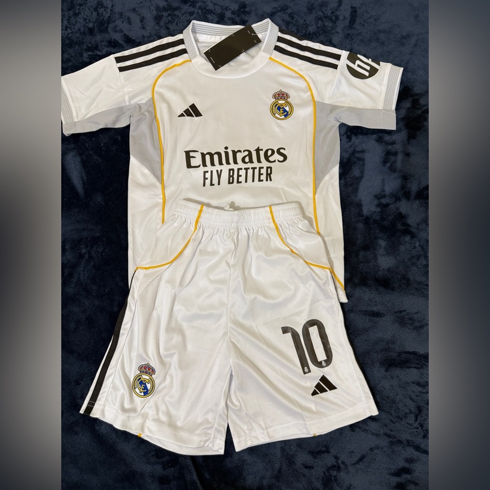 Real Madrid 2025/26 Home Kids Soccer Jersey Set -White # Mbappe 10#Size (20-28)